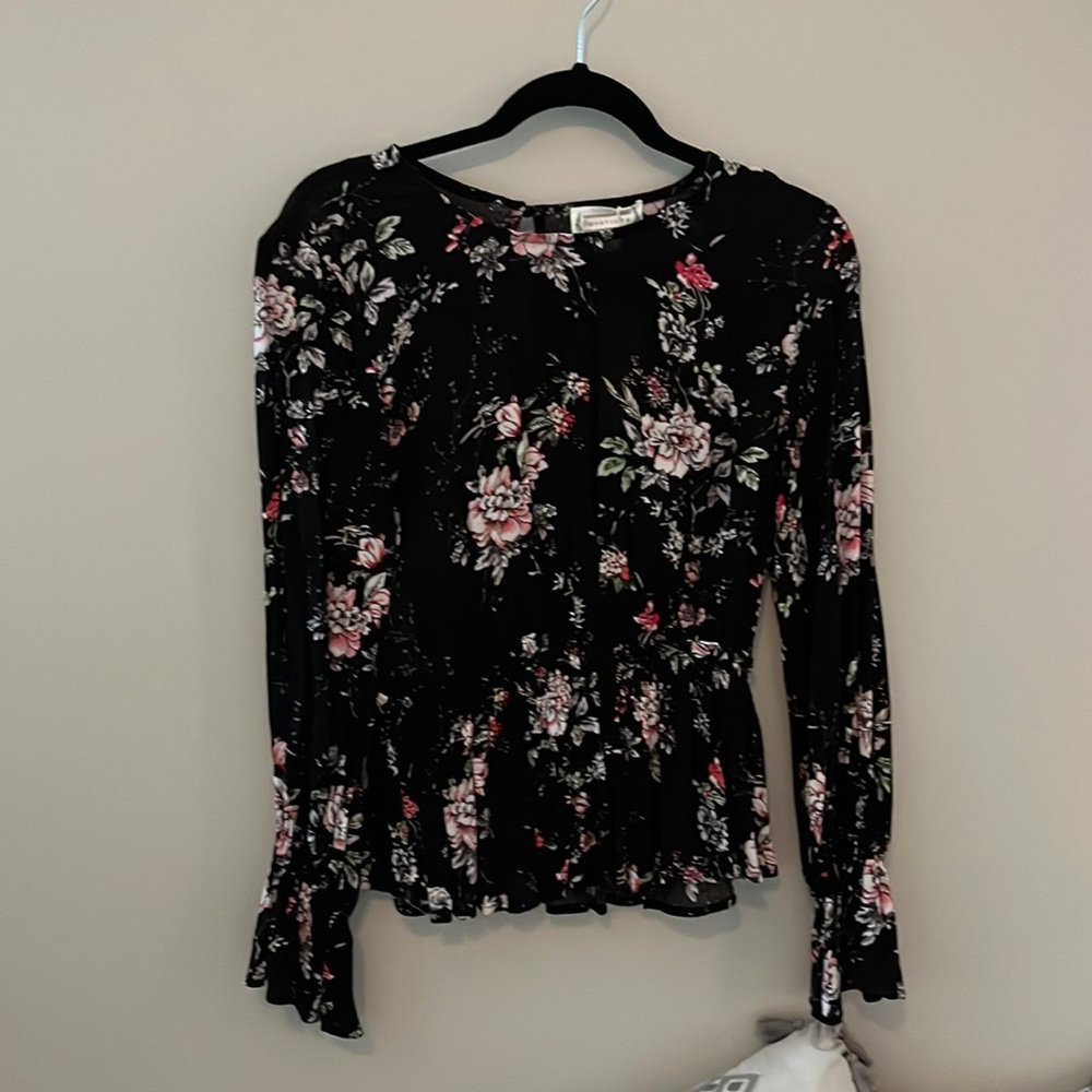 Medium black and floral print linen blouse